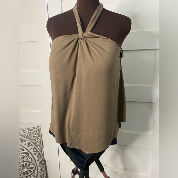 Venus Plus Size High Neck Flounce One-Piece Brown/Black Size 16 - Picture 2 of 11